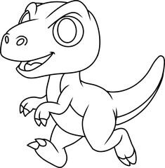 Hand drawn velociraptor dinosaur running. cartoon outline