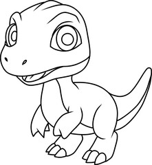 Hand drawn velociraptor dinosaur happy. cartoon outline