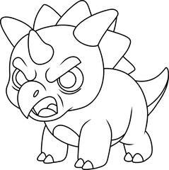 Hand drawn triceratops dinosaur angry. cartoon outline