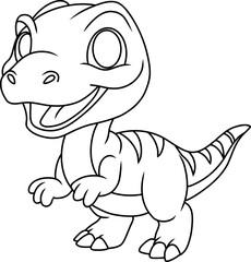 Hand drawn velociraptor dinosaur happy. cartoon outline