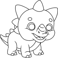 Hand drawn triceratops dinosaur happy. cartoon outline