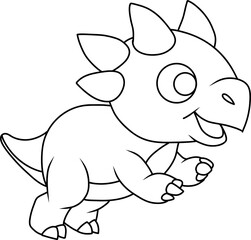 Hand drawn triceratops dinosaur running. cartoon outline