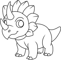 Hand drawn triceratops dinosaur. cartoon outline