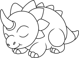 Hand drawn triceratops dinosaur sleep. cartoon outline