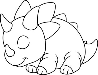 Hand drawn triceratops dinosaur sleep. cartoon outline