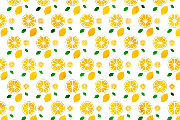 水彩テクスチャの輪切りレモンパターン背景　Watercolor texture lemon slice pattern background