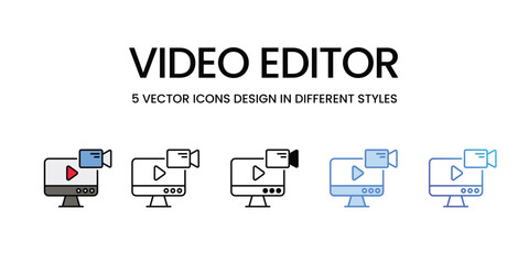 Video Editor icons vector set stock illustration.