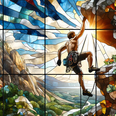 Stained glass picture of Rock Climbing