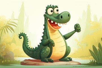 Fototapeta premium Cute funny crocodile childrens toy waving paw plush stuffed animal for play and education