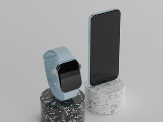Smart phone with smart watch 3d illustration 