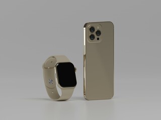 Smart phone with smart watch 3d illustration 