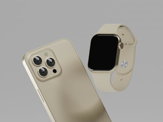 Smart phone with smart watch 3d illustration 