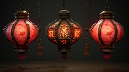 Traditional chinese lantern hanging outdoors, vibrant red color, cultural decor for sale