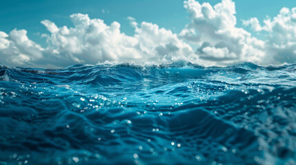 The ocean is calm and clear, with a few clouds in the sky