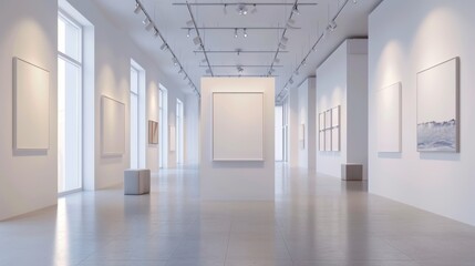 Fototapeta premium Contemporary Art Gallery Minimalist Space with Business Cards White Walls and Soft Lighting