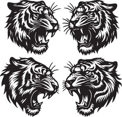 Collection Of Four Engravings With Tiger Head
