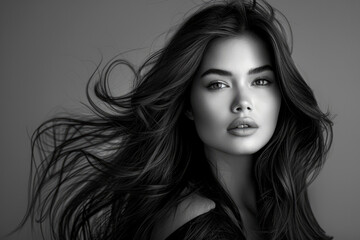 Naklejka premium Fashion portrait of a young brunette woman with long hair