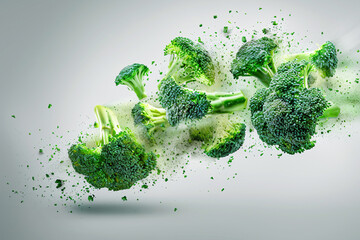 Fresh broccoli flying isolated