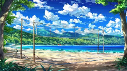 Naklejka premium A Tranquil Beachside Volleyball Court