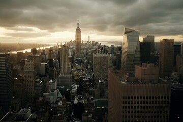 Obraz premium Aerial view of modern metropolis, captured from very high altitude, urban cityscape background