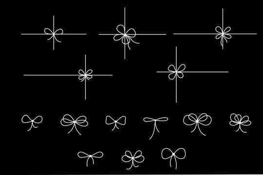 Gift bow icon. Ribbon with knot vector line drawings set. Outline minimal tie hand drawn sketch isolated on white