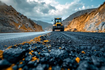 Laying asphalt on the highway, repairing the surface