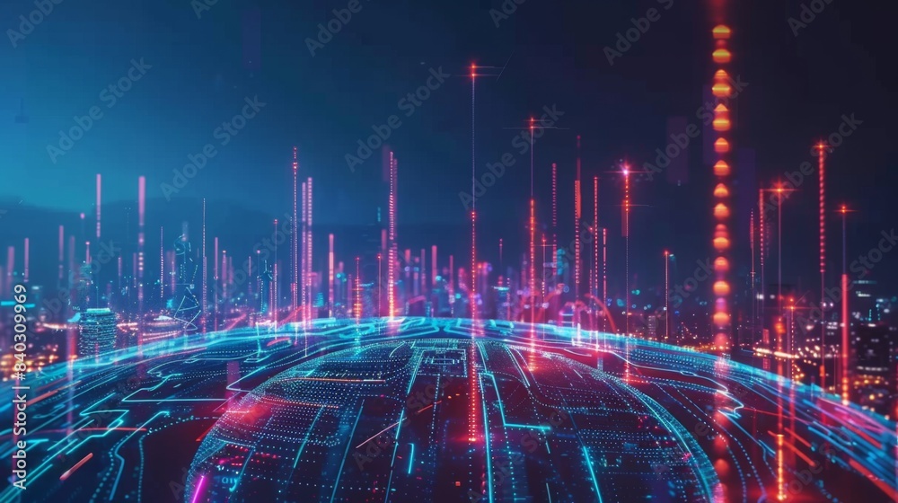 Poster Advanced communication and global internet network connection in smart city . Concept of future 5G wireless digital connecting and social media networking .