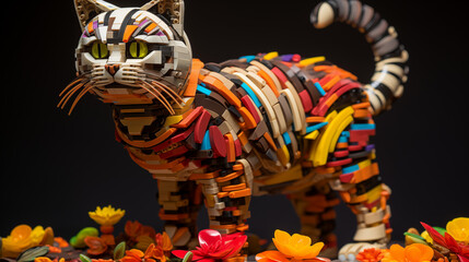 Colorful Cat with Flowers