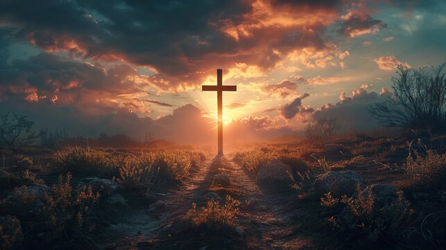 Conceptual image with christian cross and jesus 