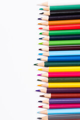 Color pencils for school, background with colorful pencils, colorful pencils isolated on white background,color pencils with different color,colorful crayons background