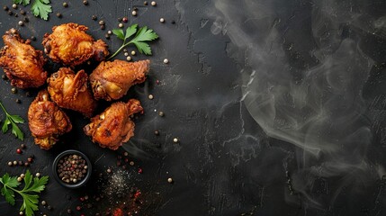 fried chicken tobacco on grey table on dark stone table