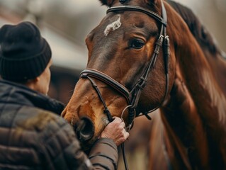 Obraz premium Close-Up of Horse Being Trained to Accept the Saddle