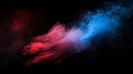 Blue and Red color powder explosion on black background. Colored cloud. Colorful dust explode. Paint Holi.