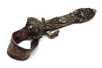 Intricate Pirate s Baldric with Ornate Metallic Designs on White Background