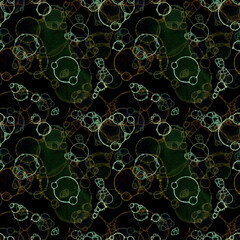 Seamless pattern of Bubble foam soap on a dark background. Digital paper for scrapbooking. Bubbles, circles, repeatable texture wallpaper featuring bubbles, abstract geometric pattern, soap bubbles. 