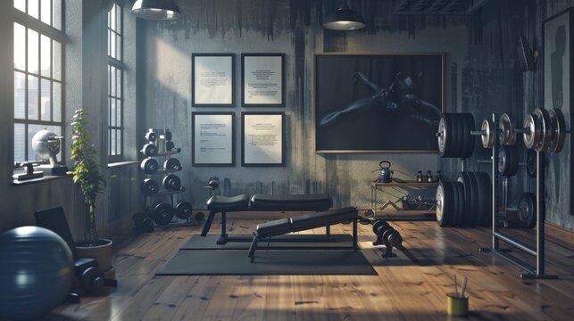 Elite Athlete's Personal Sanctuary Home Gym with HighEnd Equipment Trophies and Motivational Posters for Peak Performance and Success