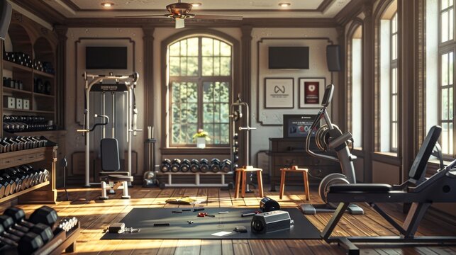 Elite Athlete's Personal Sanctuary Home Gym with HighEnd Equipment Trophies and Motivational Posters for Peak Performance and Success