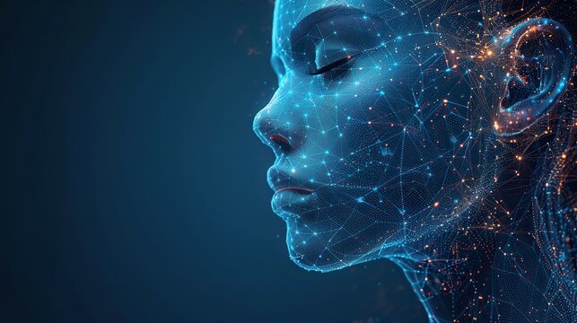 a wireframe polygon thinks in a vintage futuristic style modern of a great thinker.stock photo