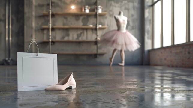 Graceful Ballerina Elegant Rehearsal Space with Pointe Shoes Tutu and Barre Professional Dance Studio Stock Photo