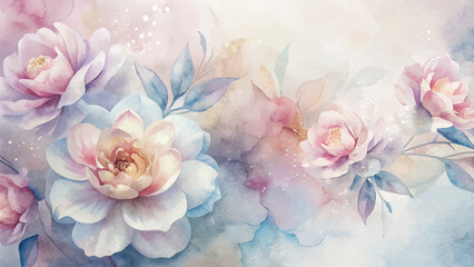 Delicate watercolor minimalist blooming flower background