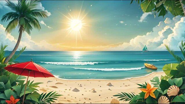 summer beach clipart, get a summer clipart set featuring beach elements like surfboard, umbrella, and seashells to add a touch of sunshine to your craft projects