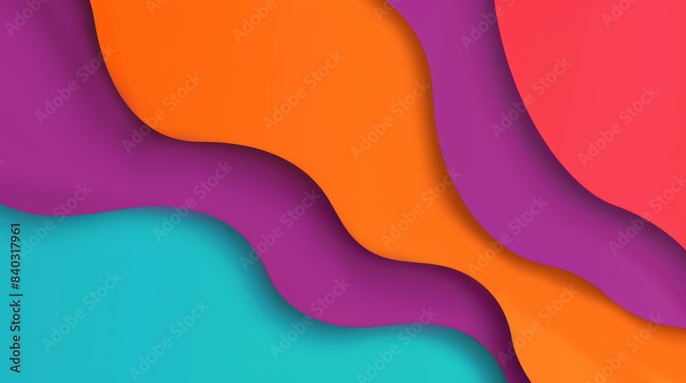 Canvas Prints A vibrant abstract design with wavy layered shapes in teal, orange, and magenta, creating a modern and dynamic background.