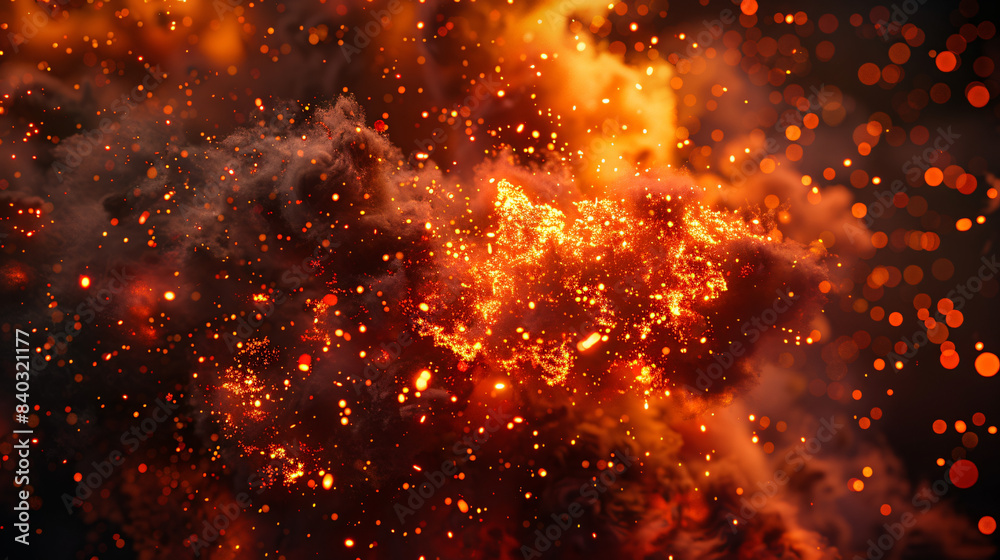 Aufkleber capturing the dynamic movement of fiery sparks in vibrant tones