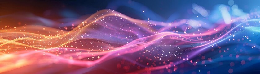 Obraz premium Abstract digital waves with sparkling lights in multicolored hues, perfect for technology and artistic backgrounds.