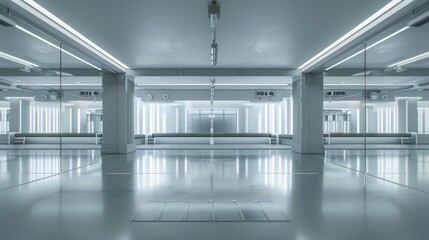 Obraz premium Enchanting Dance Studio Elegant Ballet Barres Mirrored Walls and Rows of Dance Shoes Perfect for Business Cards and More