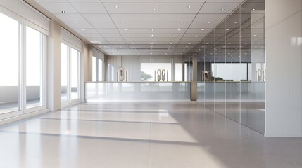 Obraz premium Enchanting Dance Studio Elegant Ballet Barres Mirrored Walls and Rows of Dance Shoes Perfect for Business Cards and More