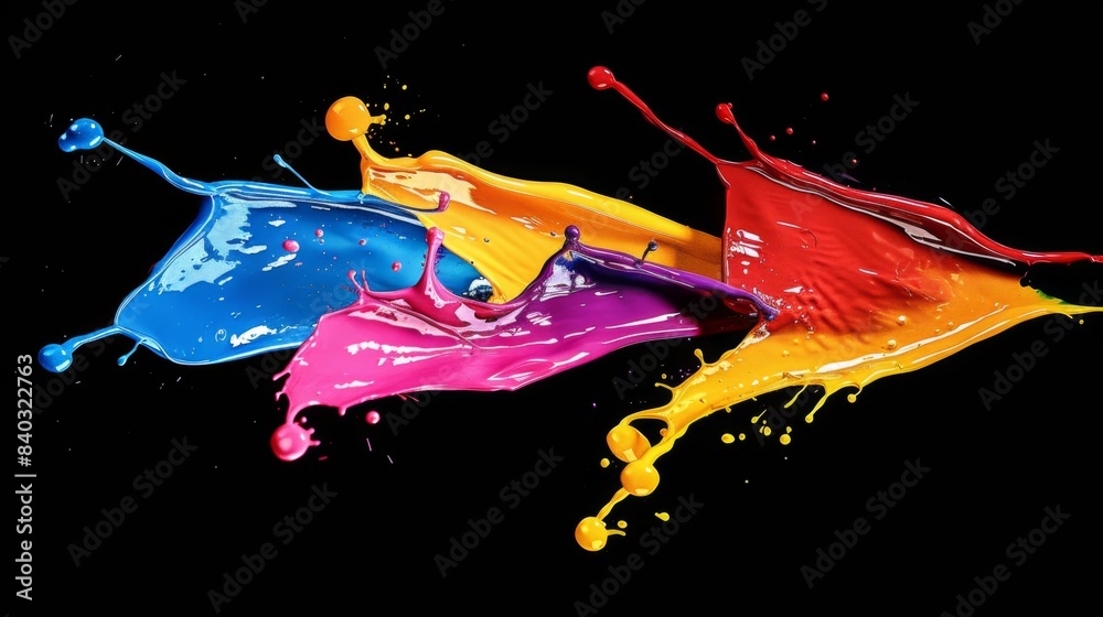 Poster colored paint splashes isolated on black background