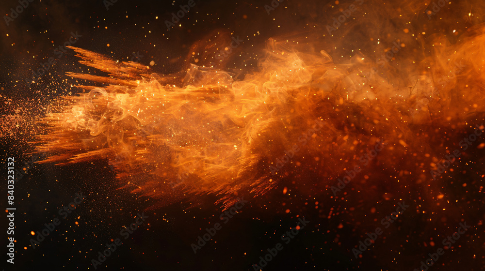 Poster High-speed capture of a fiery dust explosion on a dark background
