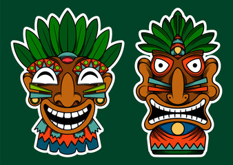Hand Drawn Traditional Tiki Mask Sticker Illustration