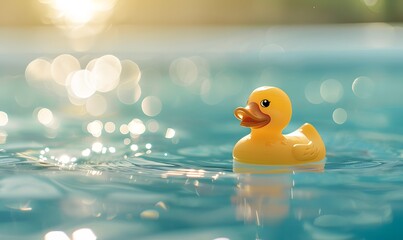yellow rubber duck floating on water in the pool , Generative AI